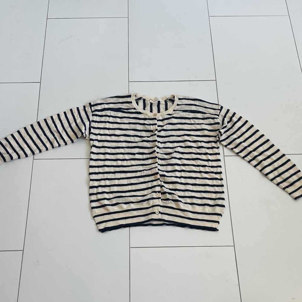 Crewcuts Navy and Cream Striped Cardigan girls 12